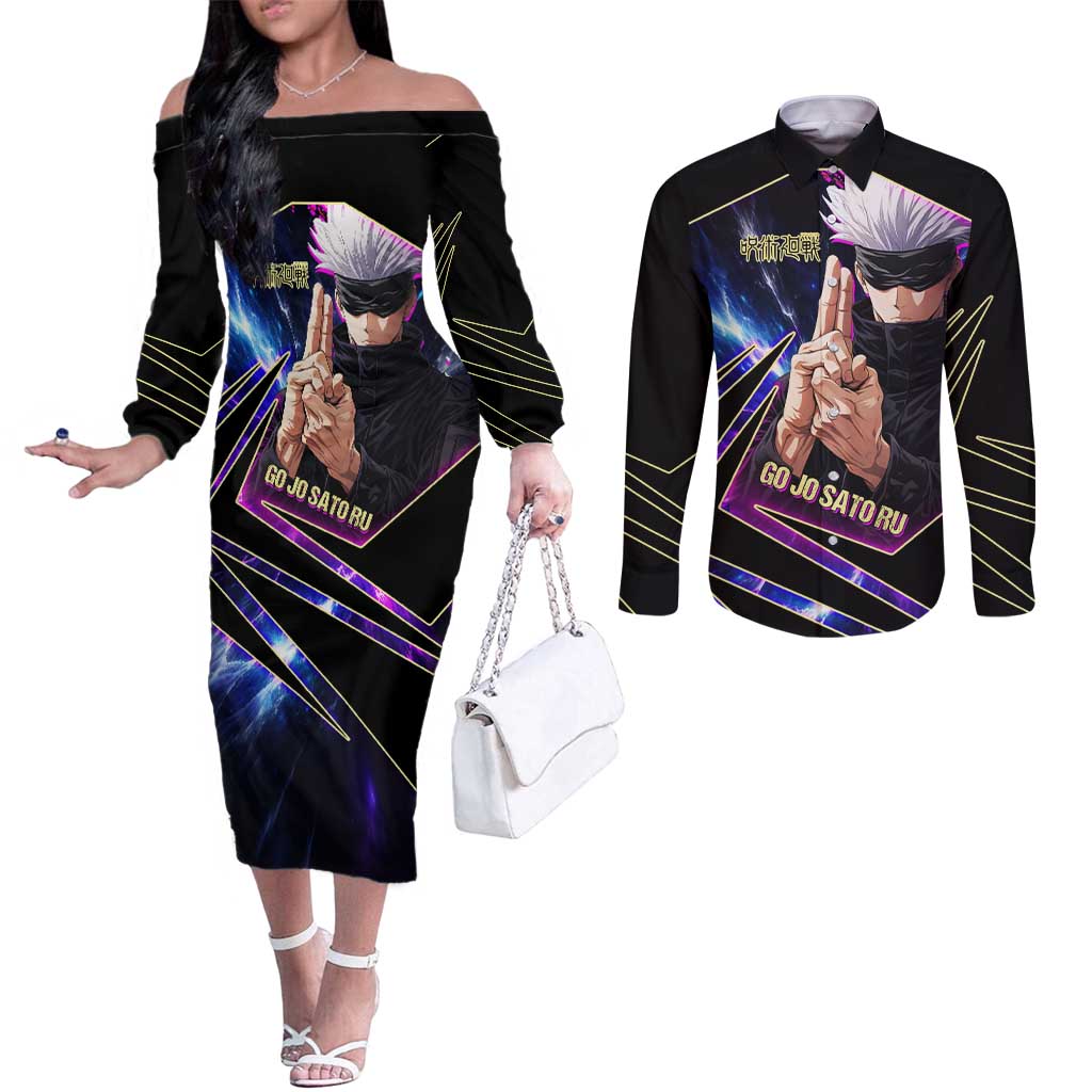 Gojo Satoru Infinite Void Couples Matching Off The Shoulder Long Sleeve Dress and Long Sleeve Button Shirt Cosmic Anime Power Surge Style