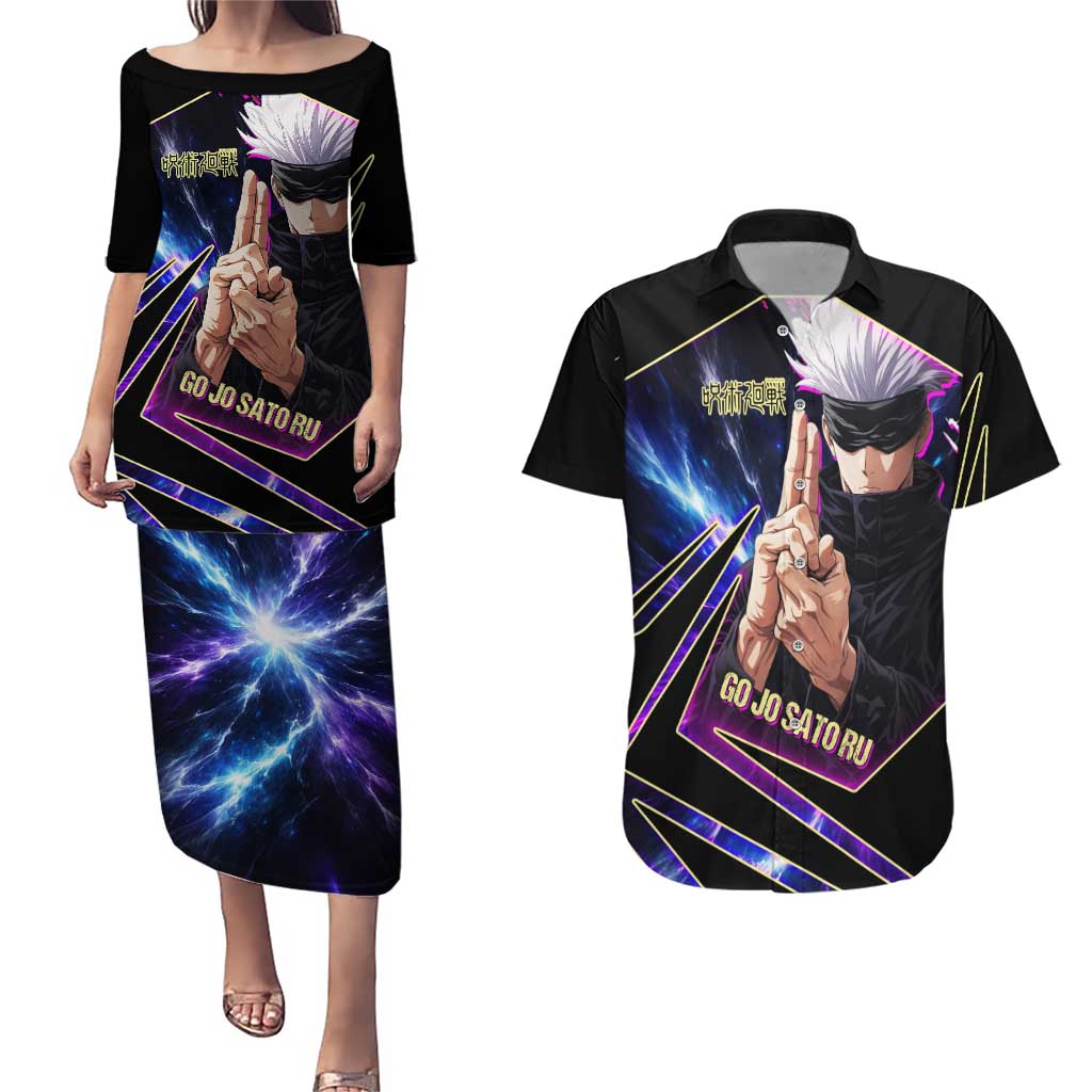 Gojo Satoru Infinite Void Couples Matching Puletasi and Hawaiian Shirt Cosmic Anime Power Surge Style