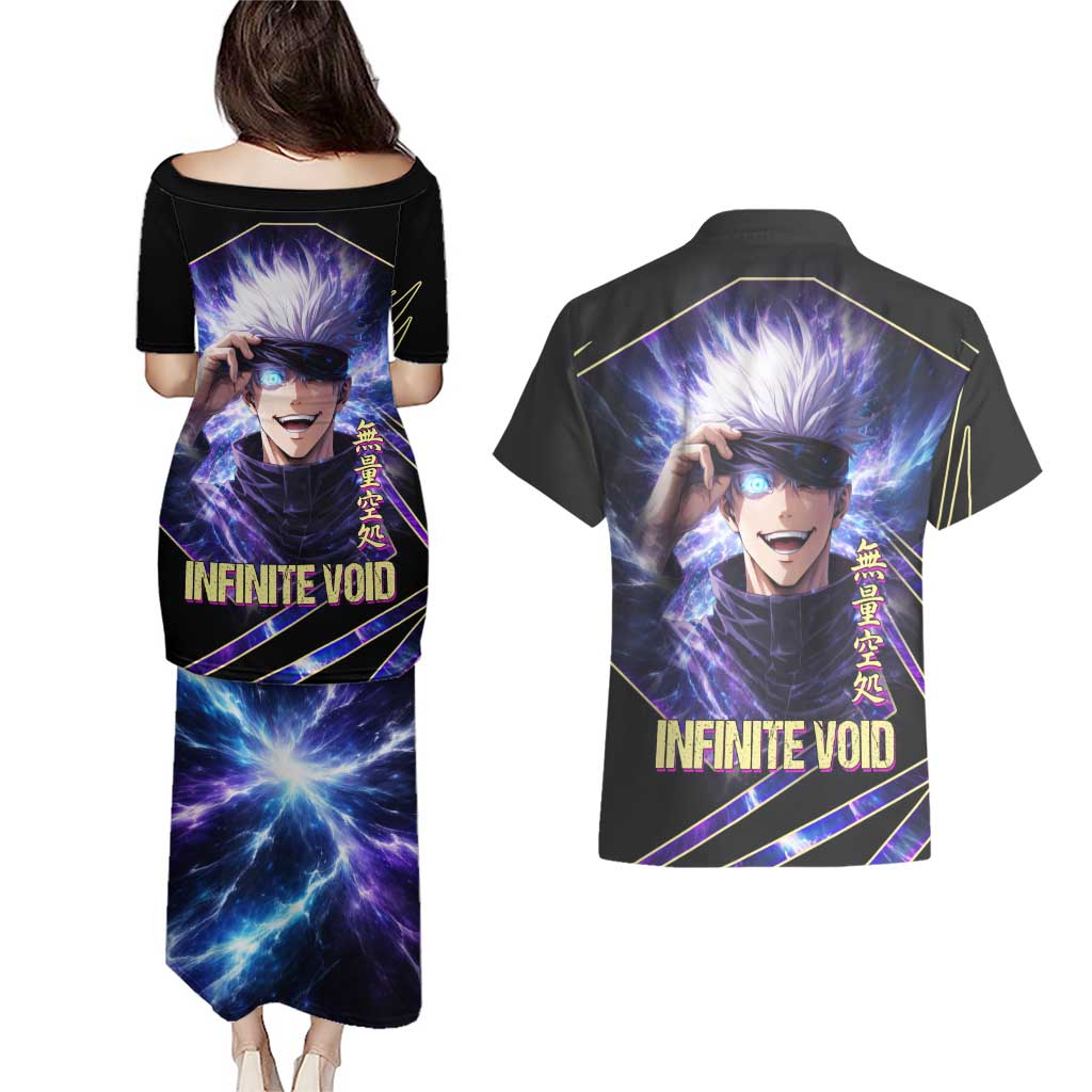 Gojo Satoru Infinite Void Couples Matching Puletasi and Hawaiian Shirt Cosmic Anime Power Surge Style