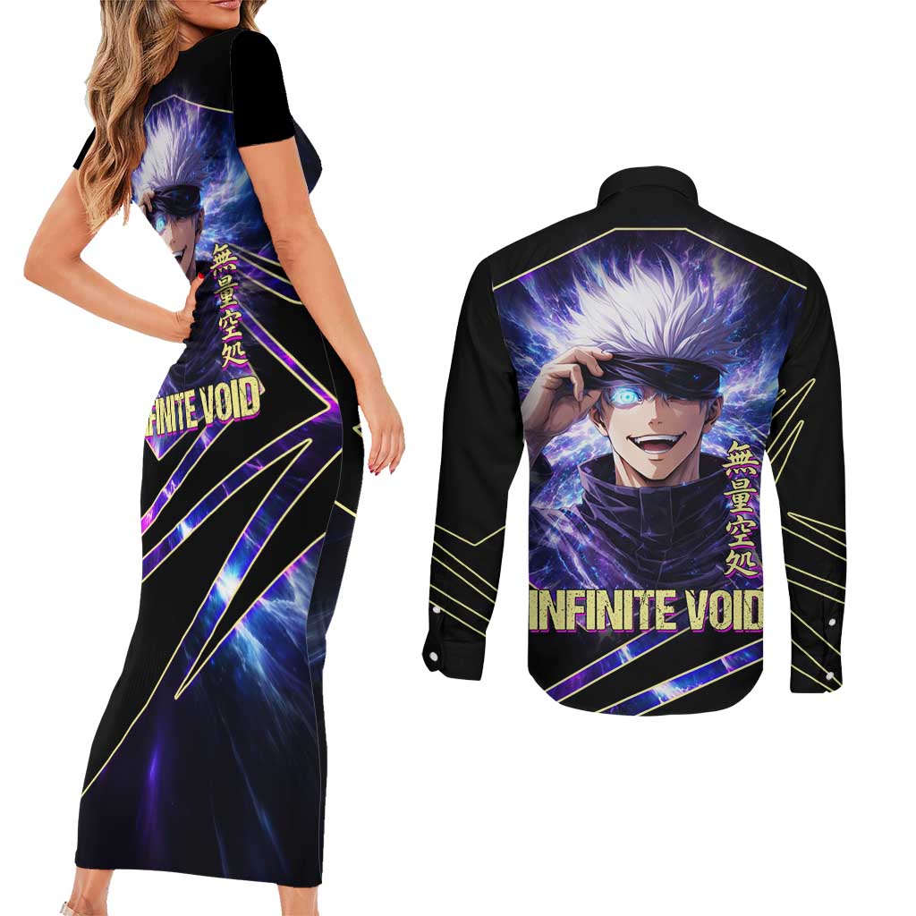 Gojo Satoru Infinite Void Couples Matching Short Sleeve Bodycon Dress and Long Sleeve Button Shirt Cosmic Anime Power Surge Style