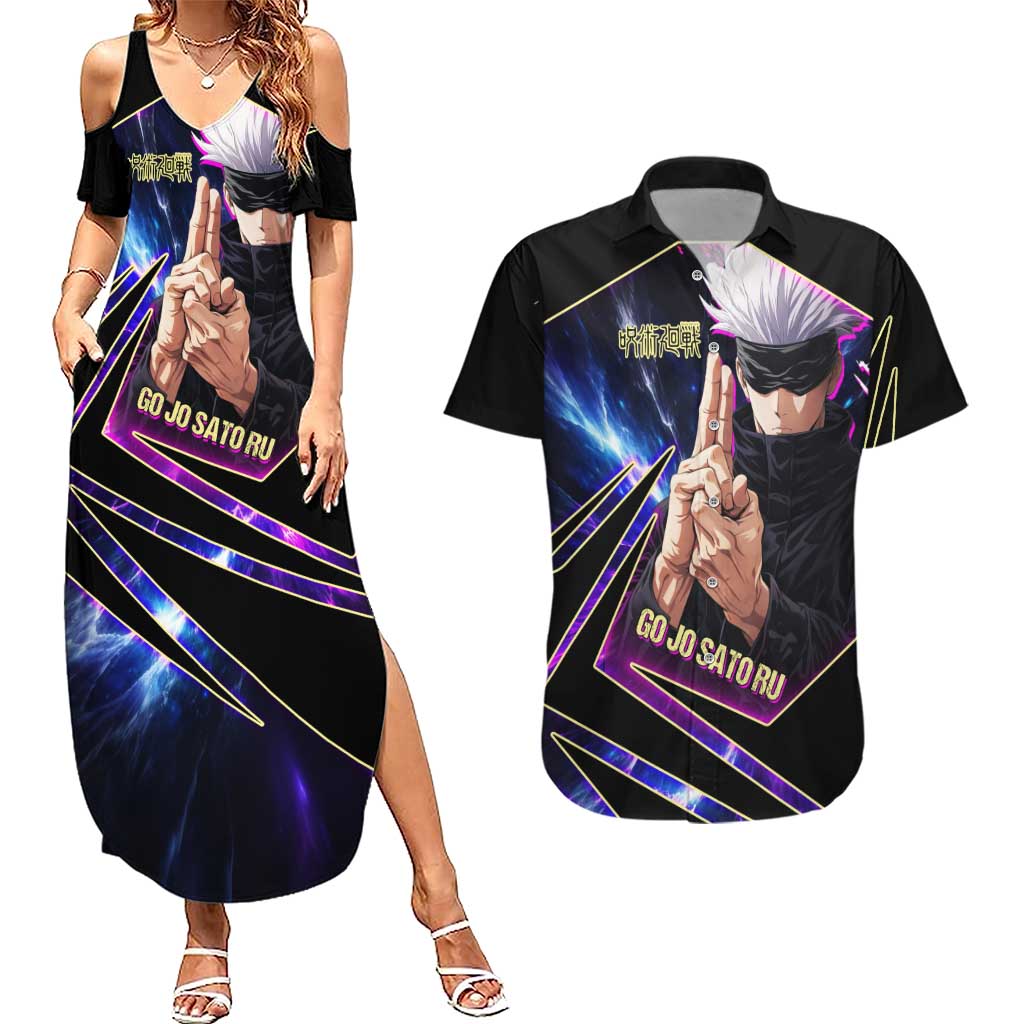 Gojo Satoru Infinite Void Couples Matching Summer Maxi Dress and Hawaiian Shirt Cosmic Anime Power Surge Style