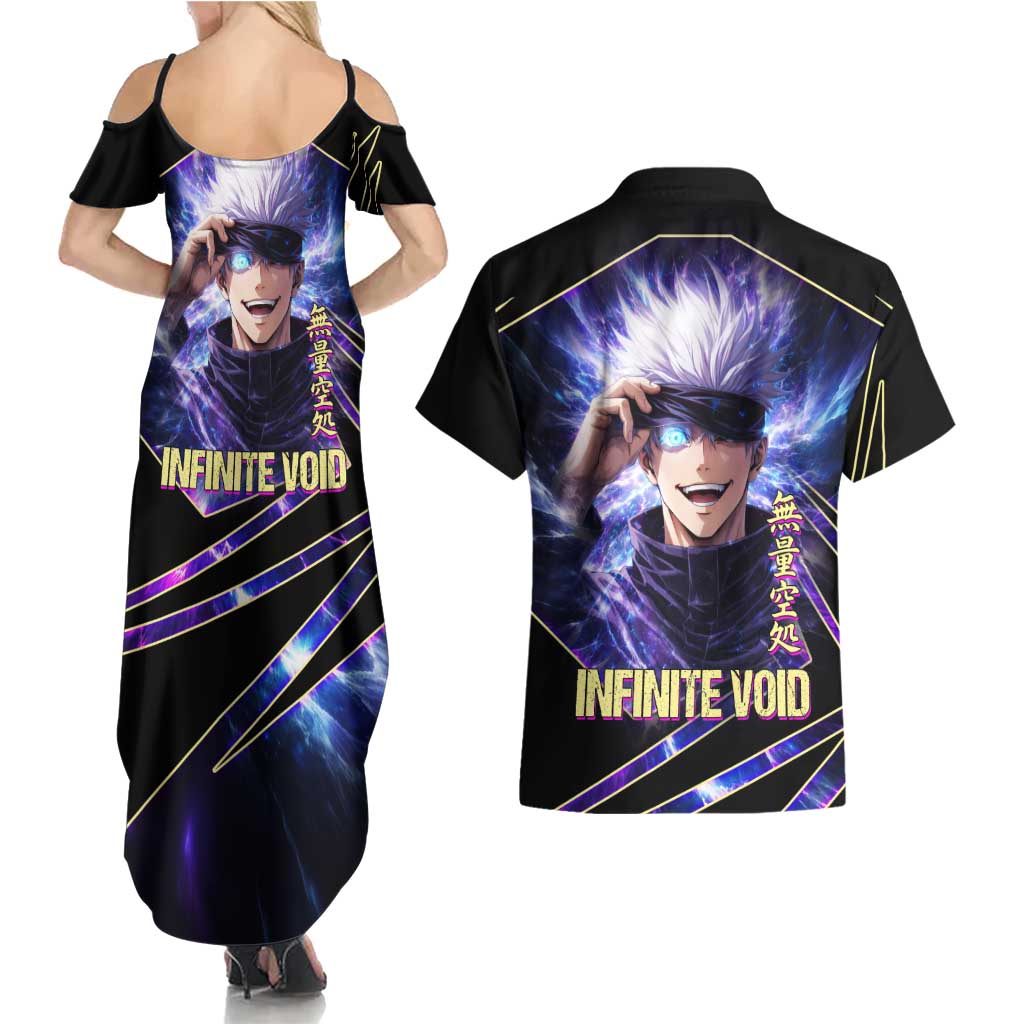 Gojo Satoru Infinite Void Couples Matching Summer Maxi Dress and Hawaiian Shirt Cosmic Anime Power Surge Style