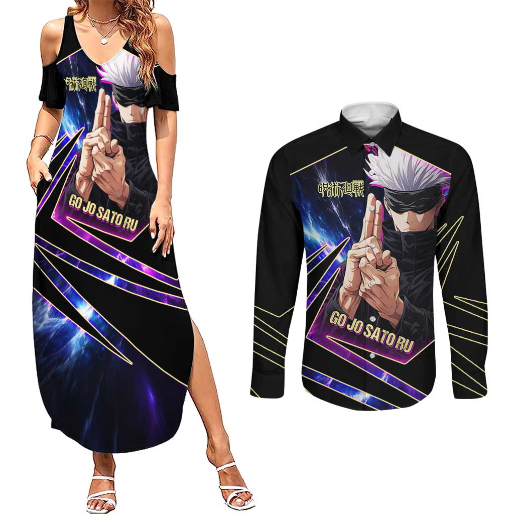 Gojo Satoru Infinite Void Couples Matching Summer Maxi Dress and Long Sleeve Button Shirt Cosmic Anime Power Surge Style