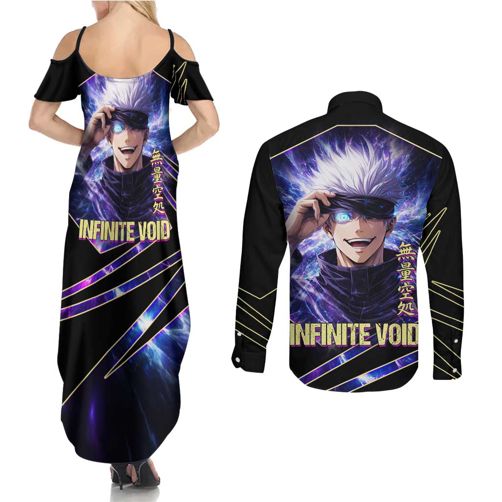 Gojo Satoru Infinite Void Couples Matching Summer Maxi Dress and Long Sleeve Button Shirt Cosmic Anime Power Surge Style