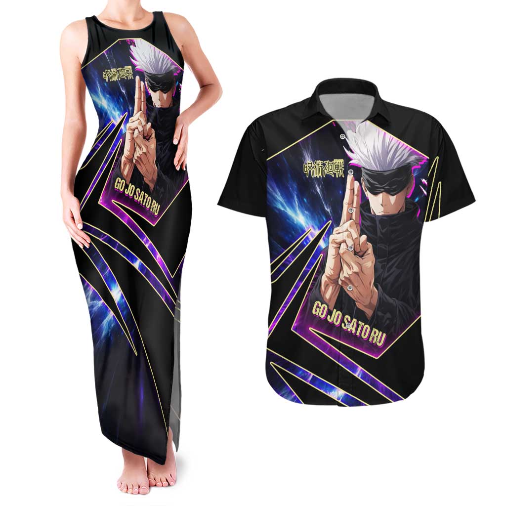 Gojo Satoru Infinite Void Couples Matching Tank Maxi Dress and Hawaiian Shirt Cosmic Anime Power Surge Style