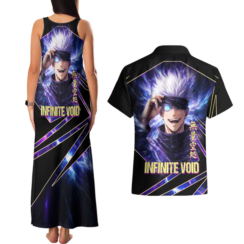Gojo Satoru Infinite Void Couples Matching Tank Maxi Dress and Hawaiian Shirt Cosmic Anime Power Surge Style