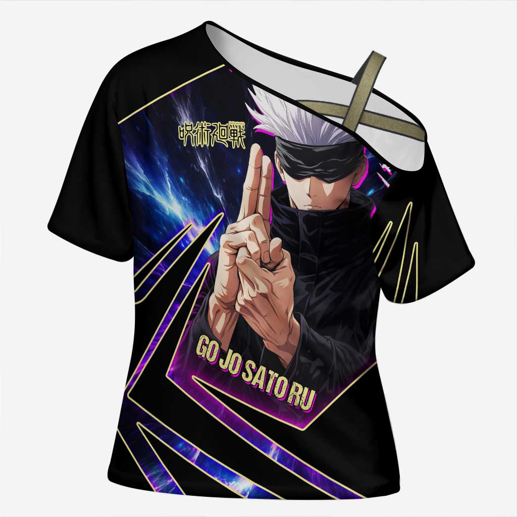 Gojo Satoru Infinite Void Cross Shoulder Shirt Cosmic Anime Power Surge Style
