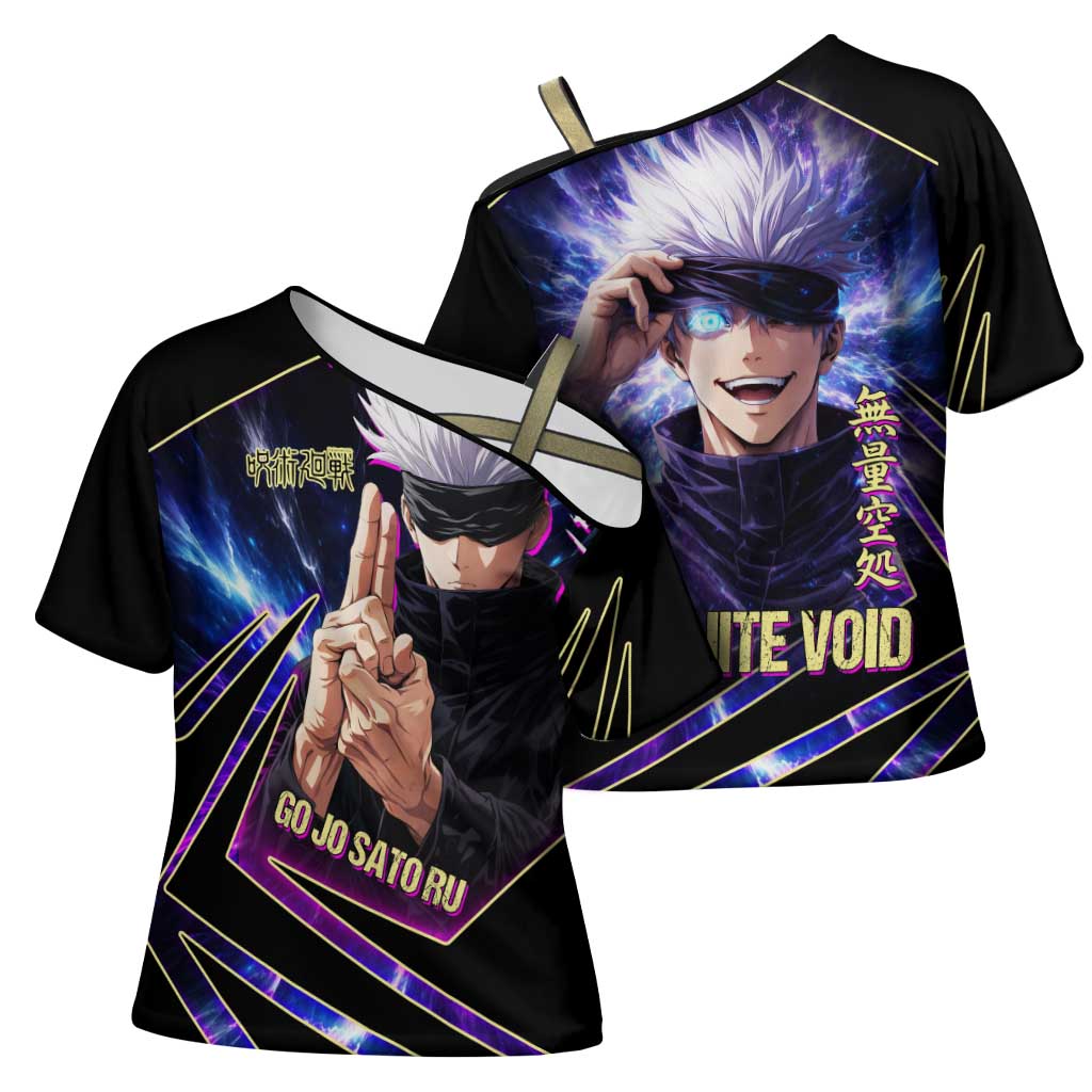 Gojo Satoru Infinite Void Cross Shoulder Shirt Cosmic Anime Power Surge Style