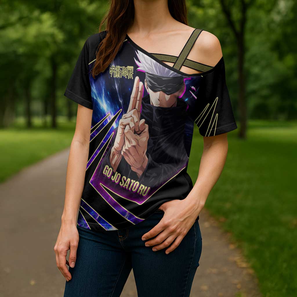 Gojo Satoru Infinite Void Cross Shoulder Shirt Cosmic Anime Power Surge Style