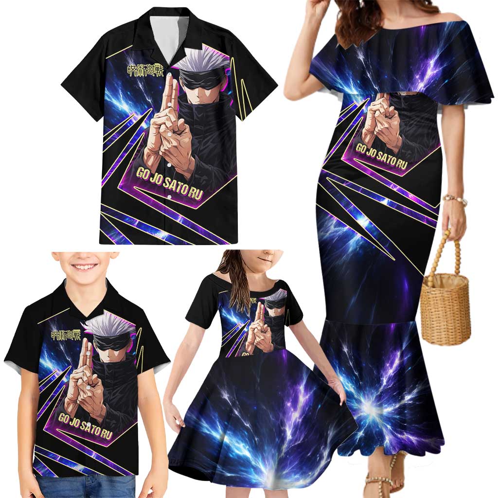 Gojo Satoru Infinite Void Family Matching Mermaid Dress and Hawaiian Shirt Cosmic Anime Power Surge Style