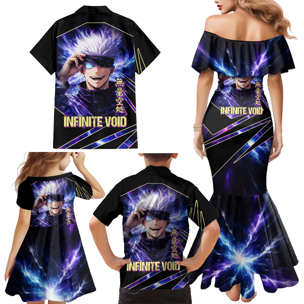 Gojo Satoru Infinite Void Family Matching Mermaid Dress and Hawaiian Shirt Cosmic Anime Power Surge Style