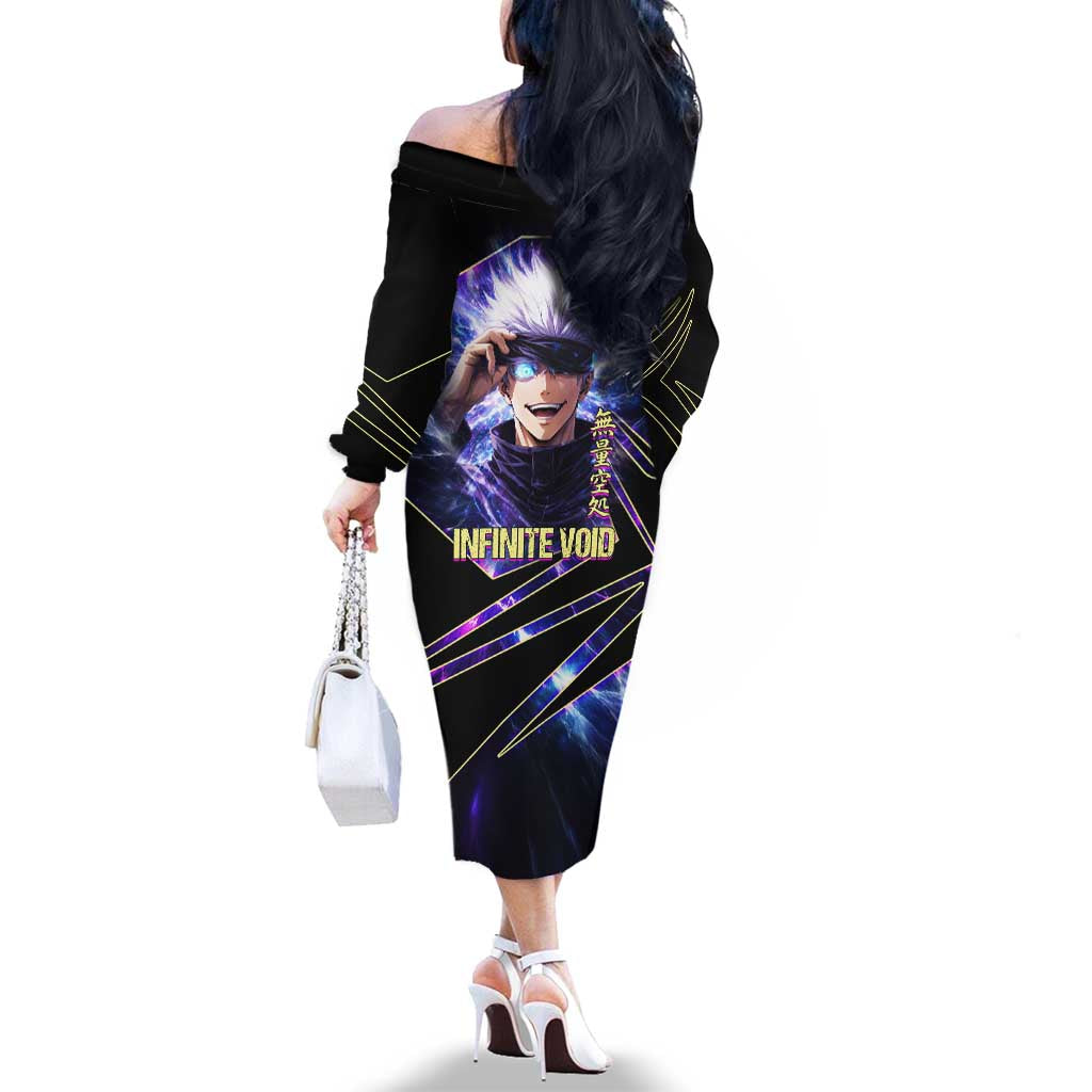 Gojo Satoru Infinite Void Family Matching Off The Shoulder Long Sleeve Dress and Hawaiian Shirt Cosmic Anime Power Surge Style