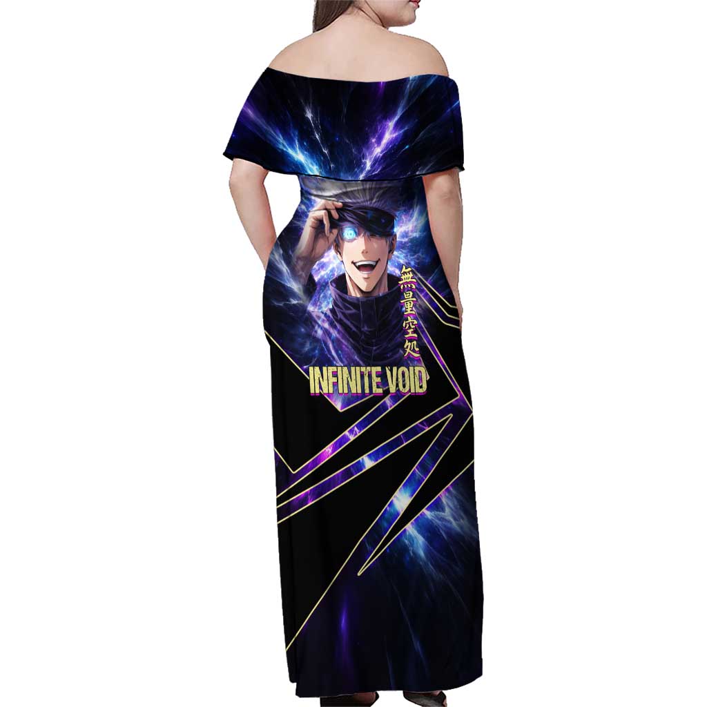Gojo Satoru Infinite Void Family Matching Off Shoulder Maxi Dress and Hawaiian Shirt Cosmic Anime Power Surge Style