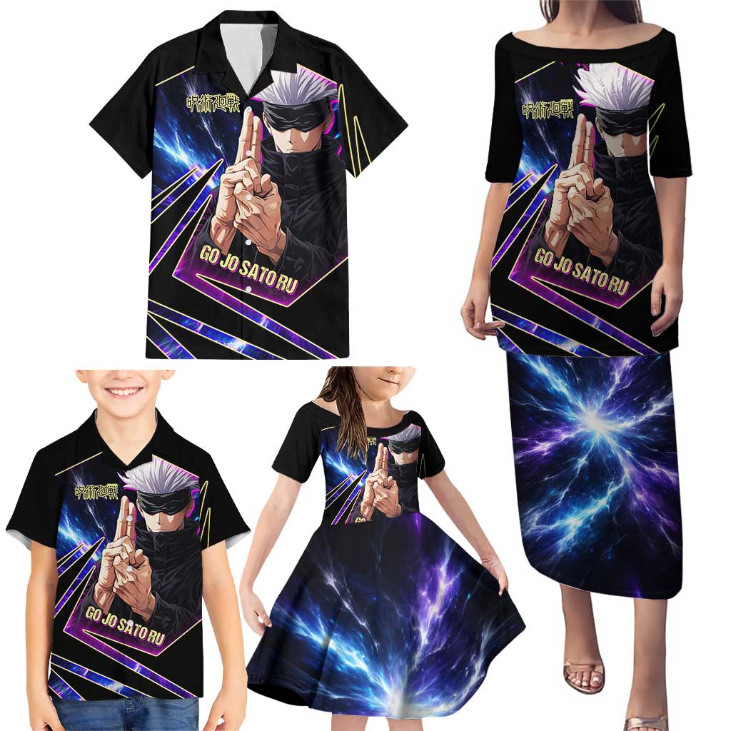 Gojo Satoru Infinite Void Family Matching Puletasi and Hawaiian Shirt Cosmic Anime Power Surge Style