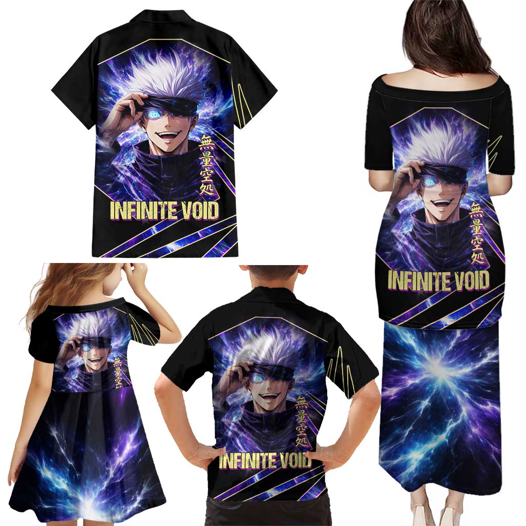 Gojo Satoru Infinite Void Family Matching Puletasi and Hawaiian Shirt Cosmic Anime Power Surge Style