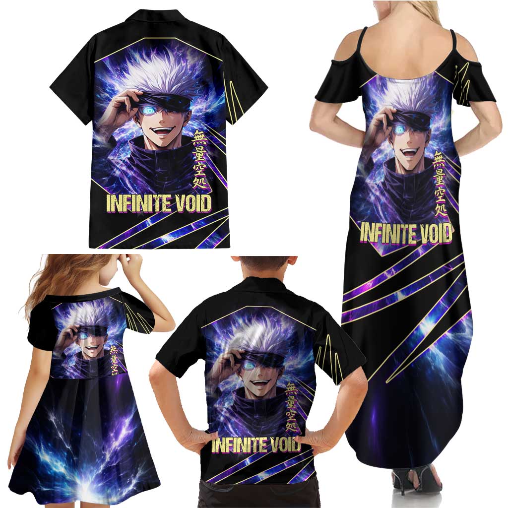 Gojo Satoru Infinite Void Family Matching Summer Maxi Dress and Hawaiian Shirt Cosmic Anime Power Surge Style
