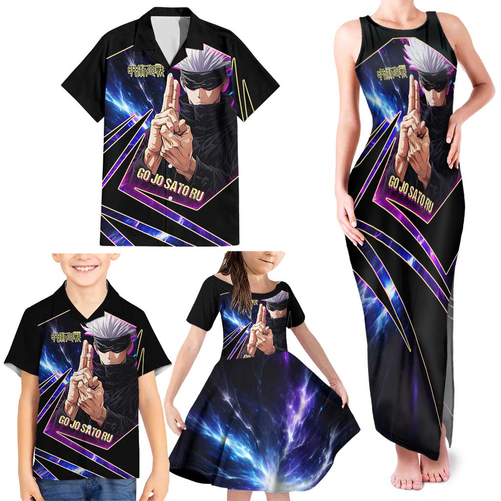 Gojo Satoru Infinite Void Family Matching Tank Maxi Dress and Hawaiian Shirt Cosmic Anime Power Surge Style
