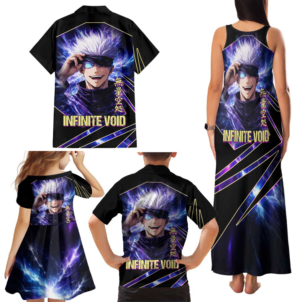 Gojo Satoru Infinite Void Family Matching Tank Maxi Dress and Hawaiian Shirt Cosmic Anime Power Surge Style