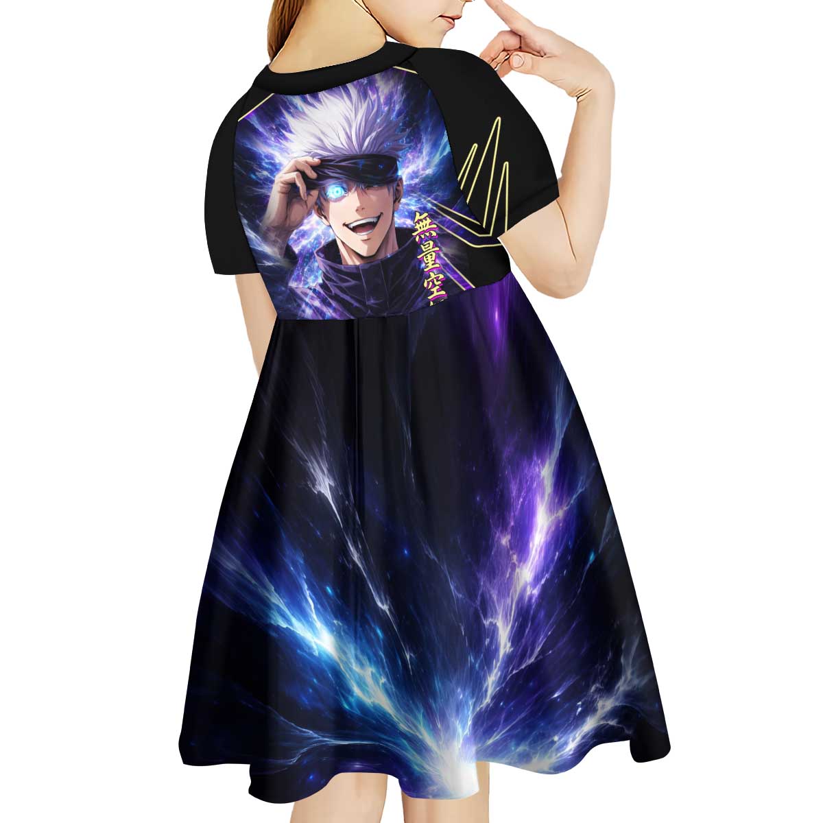 Gojo Satoru Infinite Void Kid Short Sleeve Dress Cosmic Anime Power Surge Style