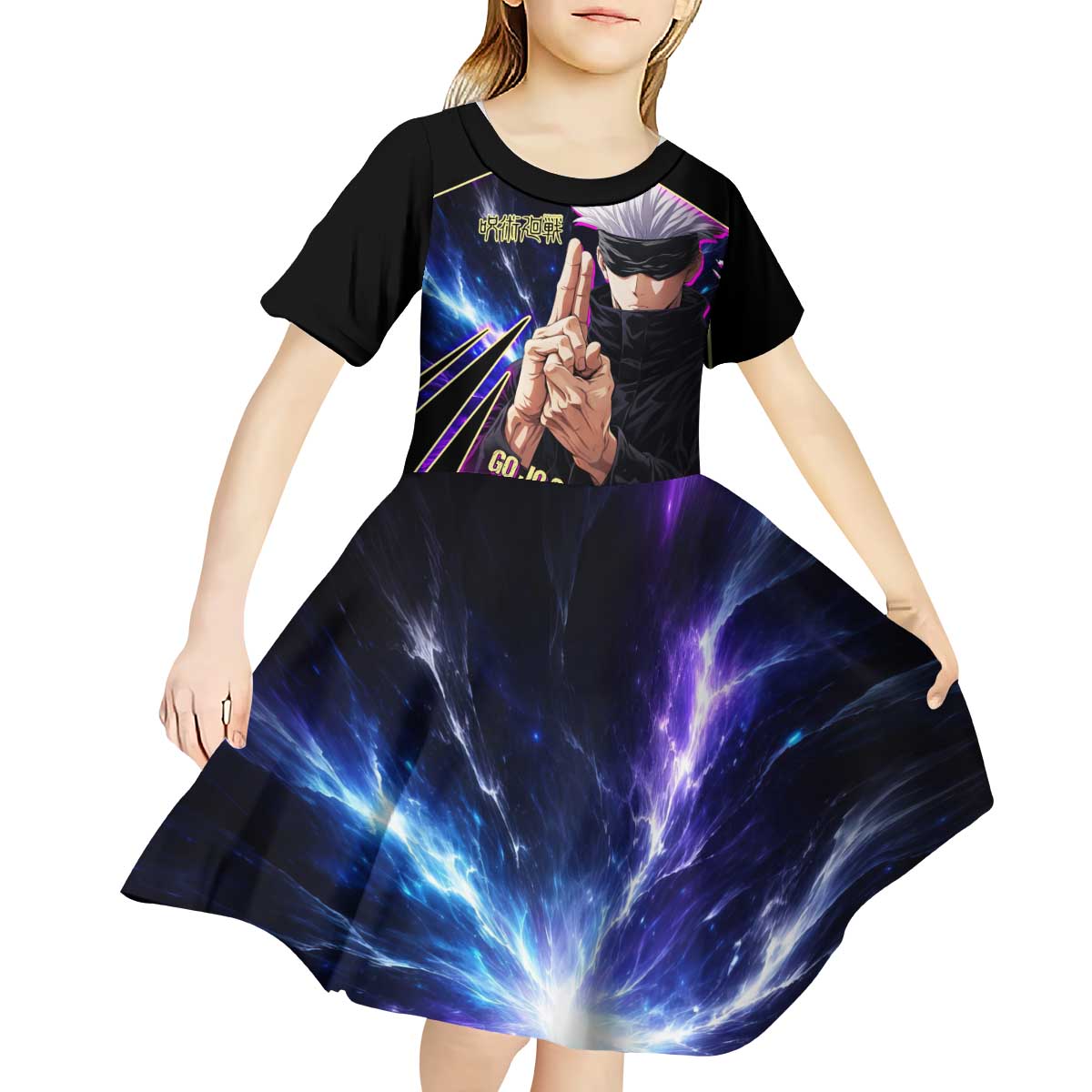 Gojo Satoru Infinite Void Kid Short Sleeve Dress Cosmic Anime Power Surge Style