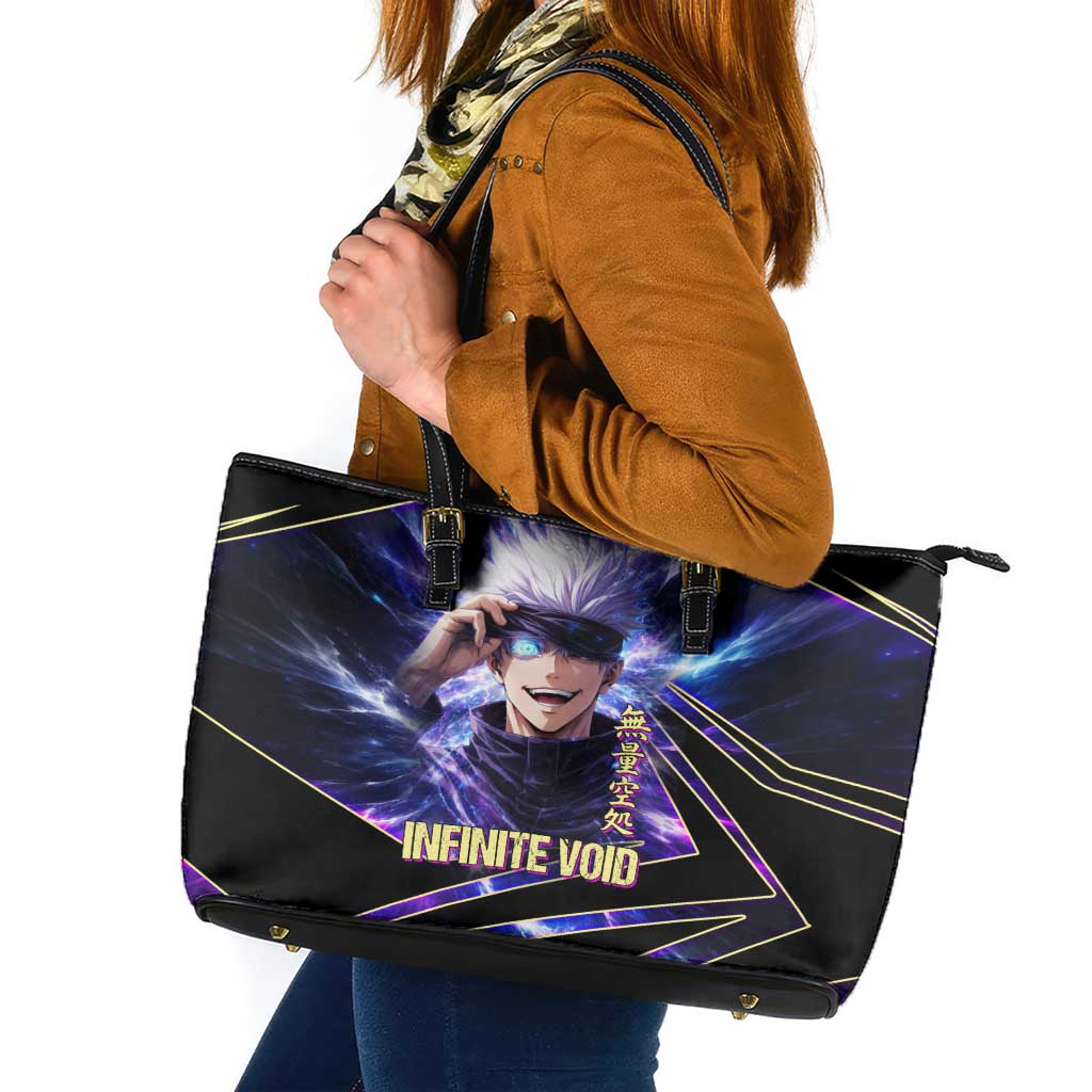 Gojo Satoru Infinite Void Leather Tote Bag Cosmic Anime Power Surge Style