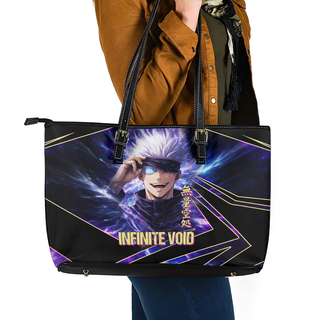 Gojo Satoru Infinite Void Leather Tote Bag Cosmic Anime Power Surge Style