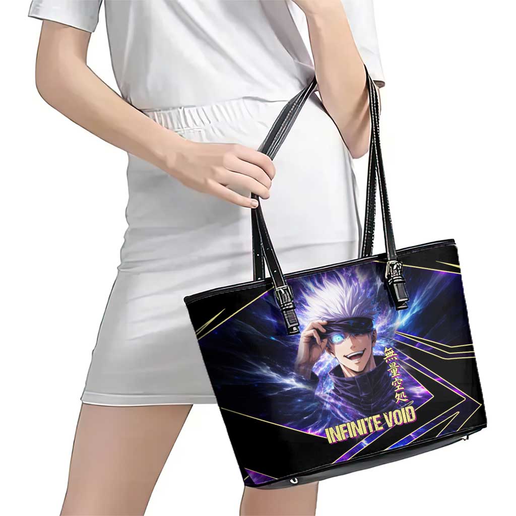 Gojo Satoru Infinite Void Leather Tote Bag Cosmic Anime Power Surge Style
