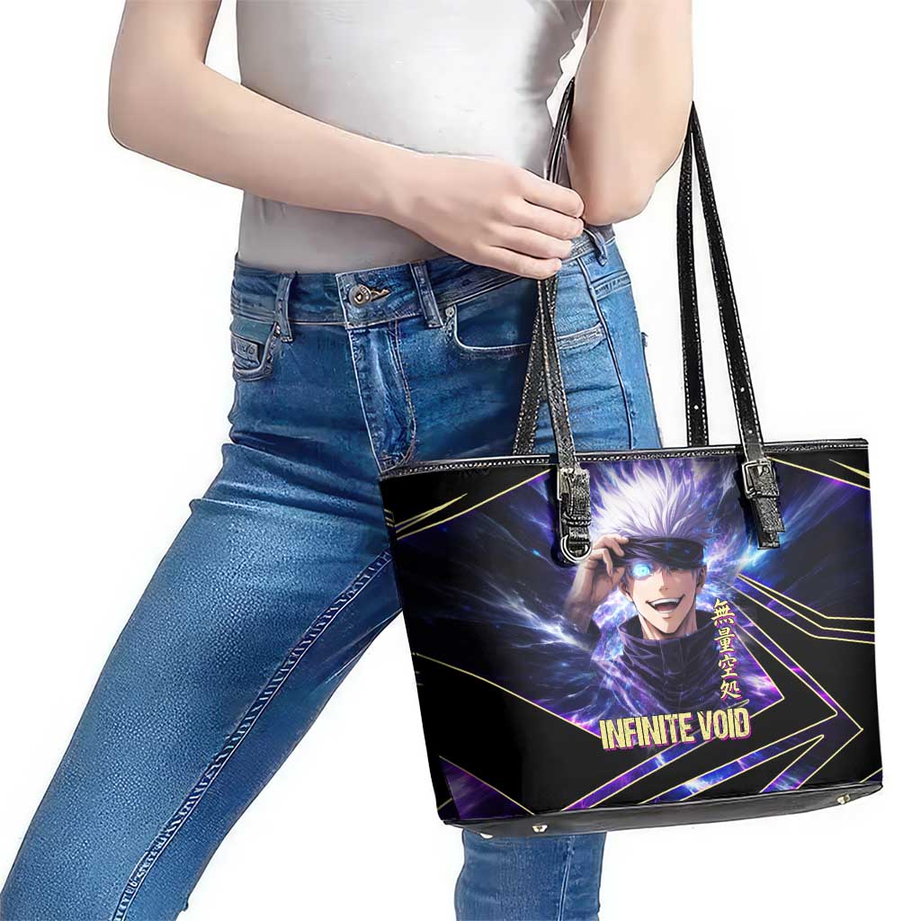 Gojo Satoru Infinite Void Leather Tote Bag Cosmic Anime Power Surge Style