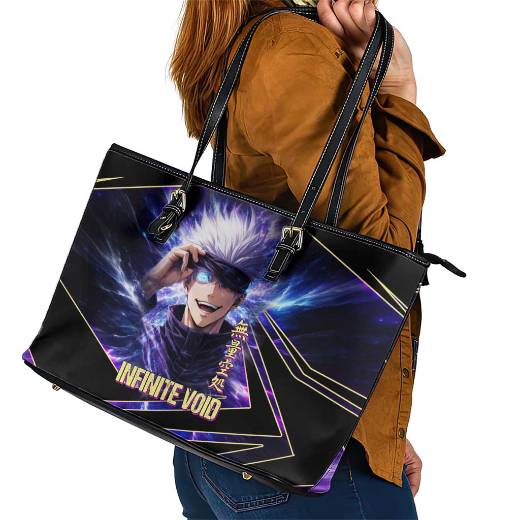 Gojo Satoru Infinite Void Leather Tote Bag Cosmic Anime Power Surge Style