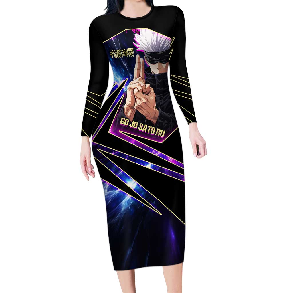 Gojo Satoru Infinite Void Long Sleeve Bodycon Dress Cosmic Anime Power Surge Style