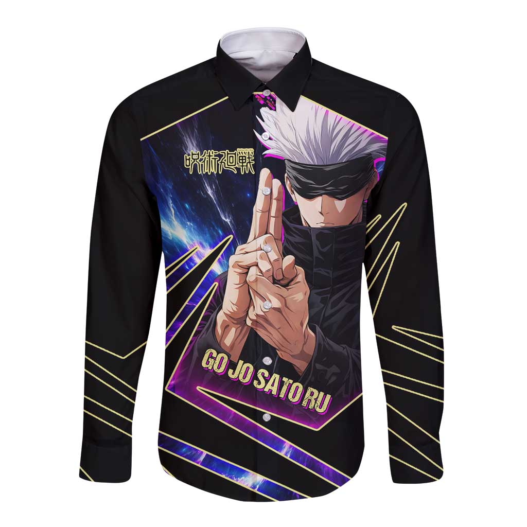 Gojo Satoru Infinite Void Long Sleeve Button Shirt Cosmic Anime Power Surge Style