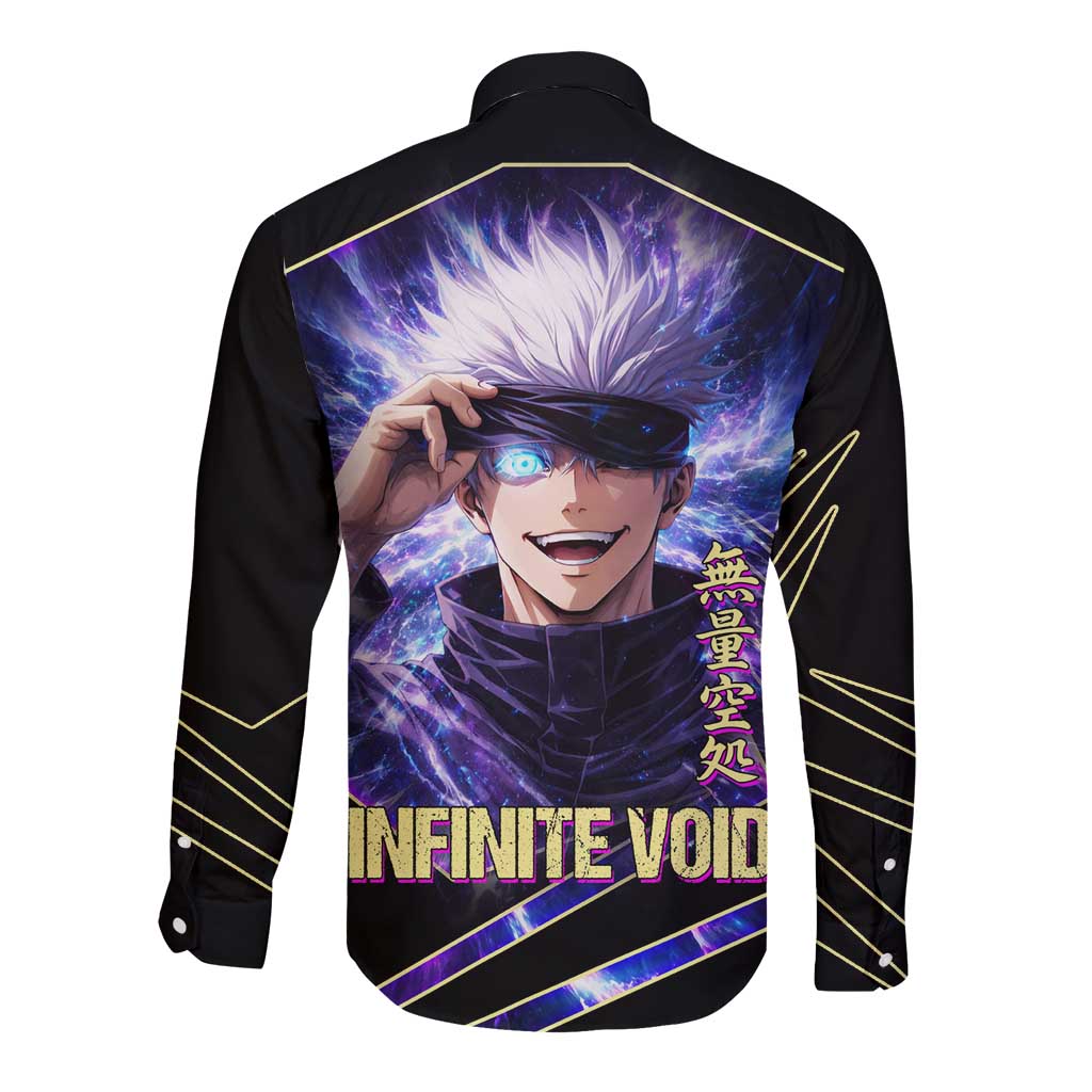 Gojo Satoru Infinite Void Long Sleeve Button Shirt Cosmic Anime Power Surge Style