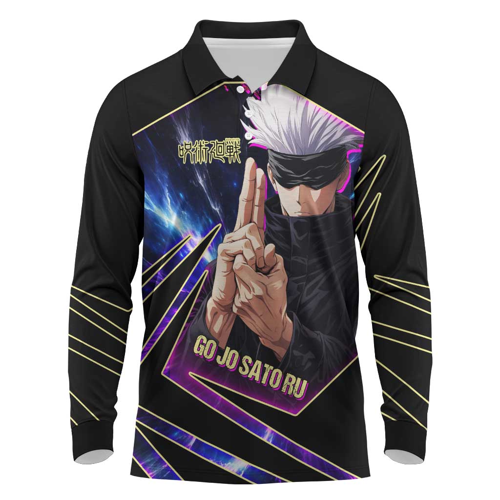 Gojo Satoru Infinite Void Long Sleeve Polo Shirt Cosmic Anime Power Surge Style