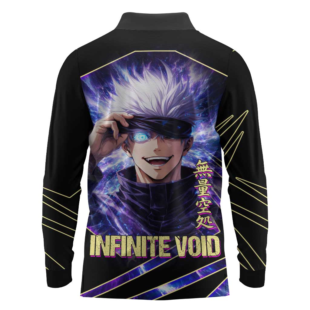 Gojo Satoru Infinite Void Long Sleeve Polo Shirt Cosmic Anime Power Surge Style