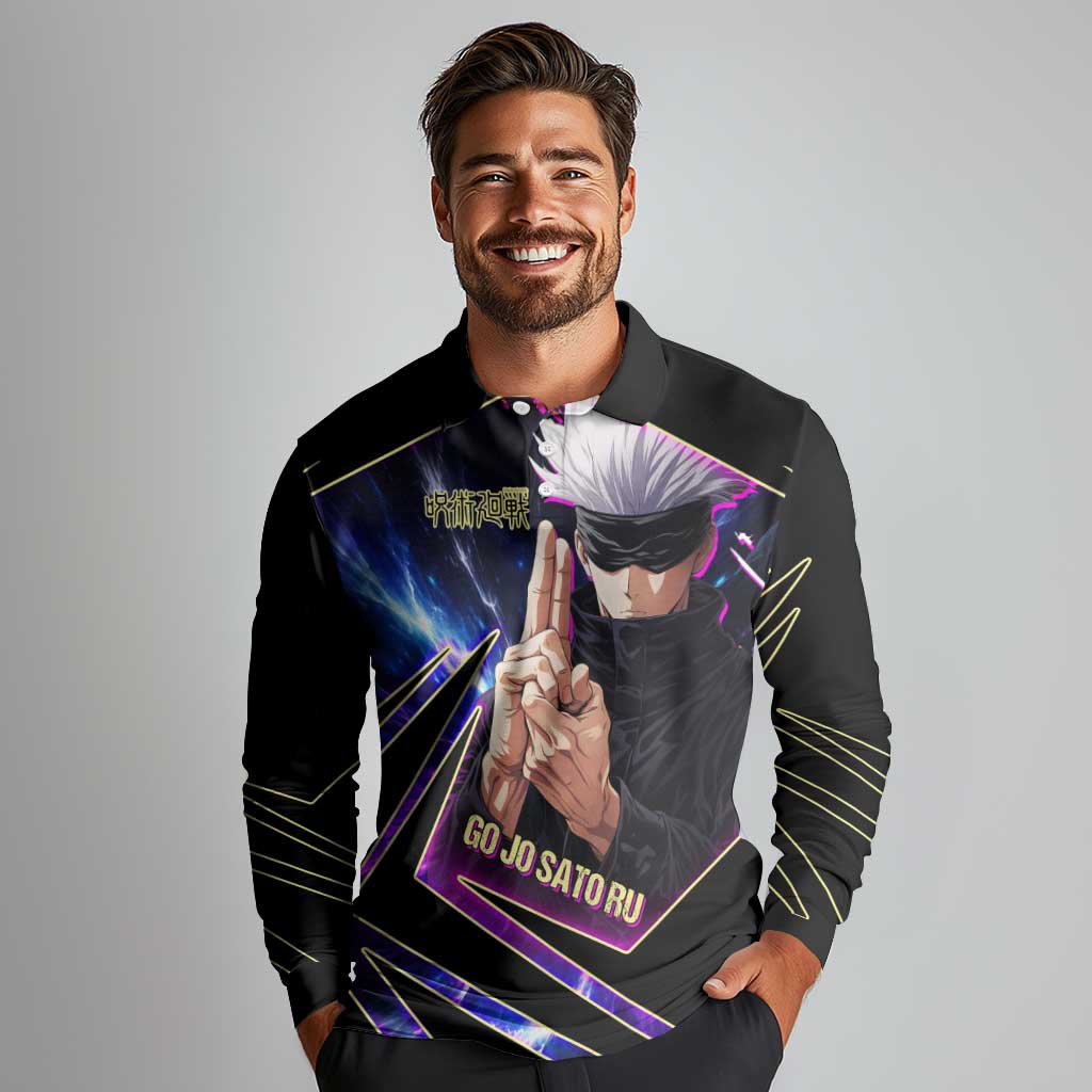 Gojo Satoru Infinite Void Long Sleeve Polo Shirt Cosmic Anime Power Surge Style