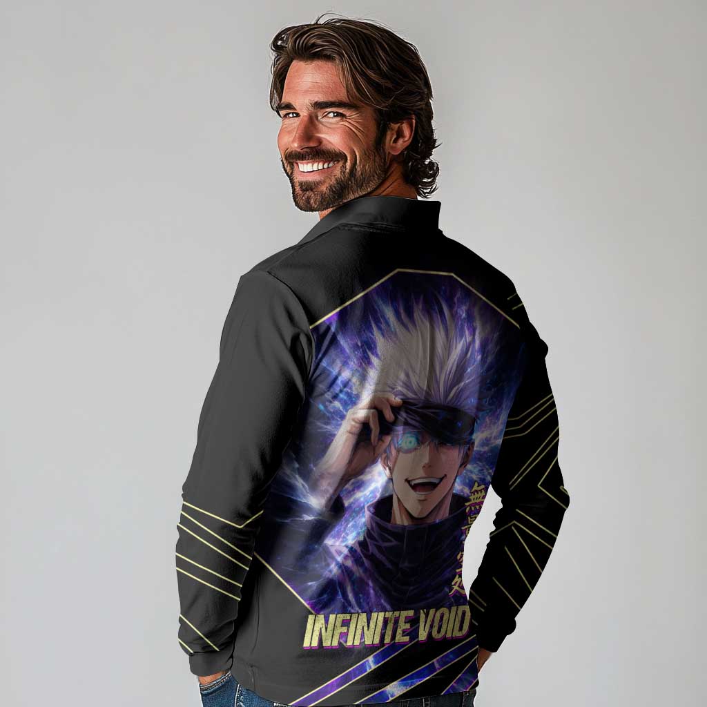 Gojo Satoru Infinite Void Long Sleeve Polo Shirt Cosmic Anime Power Surge Style