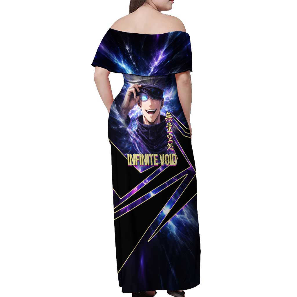 Gojo Satoru Infinite Void Off Shoulder Maxi Dress Cosmic Anime Power Surge Style