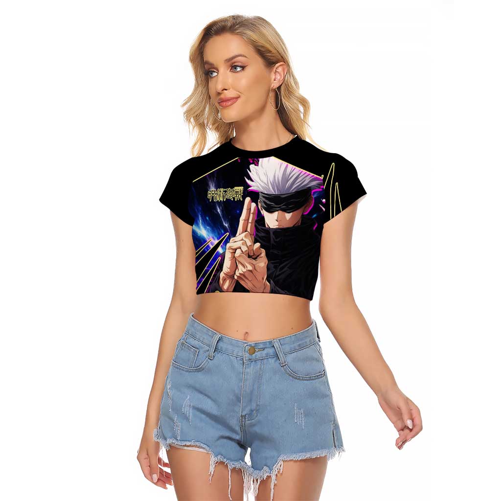 Gojo Satoru Infinite Void Raglan Cropped T Shirt Cosmic Anime Power Surge Style