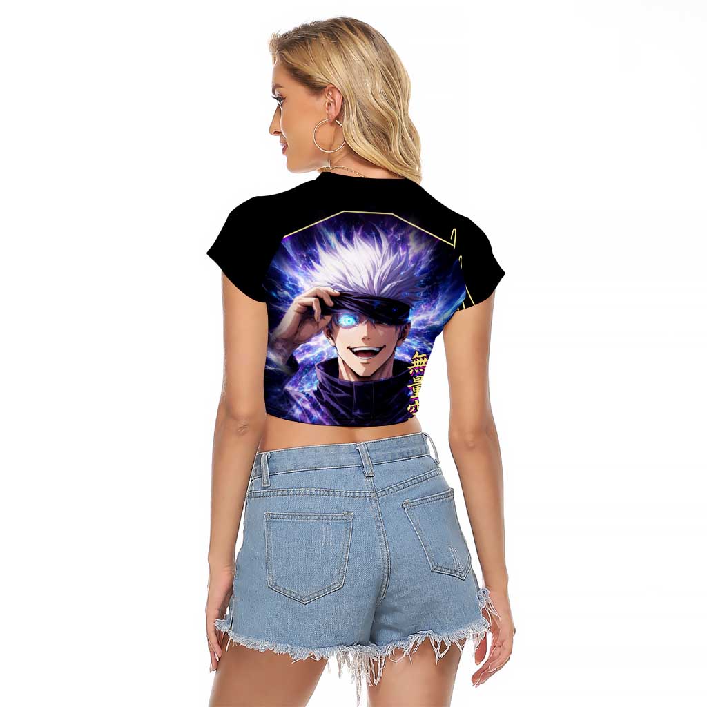 Gojo Satoru Infinite Void Raglan Cropped T Shirt Cosmic Anime Power Surge Style