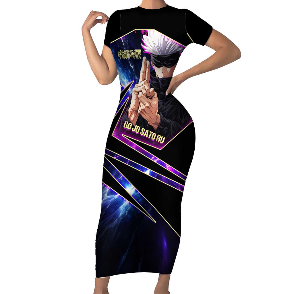 Gojo Satoru Infinite Void Short Sleeve Bodycon Dress Cosmic Anime Power Surge Style