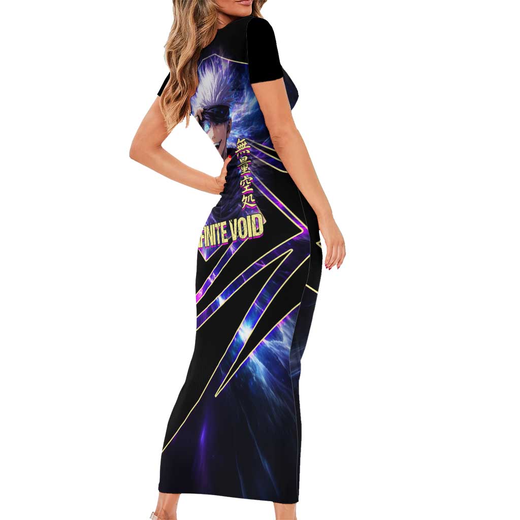 Gojo Satoru Infinite Void Short Sleeve Bodycon Dress Cosmic Anime Power Surge Style