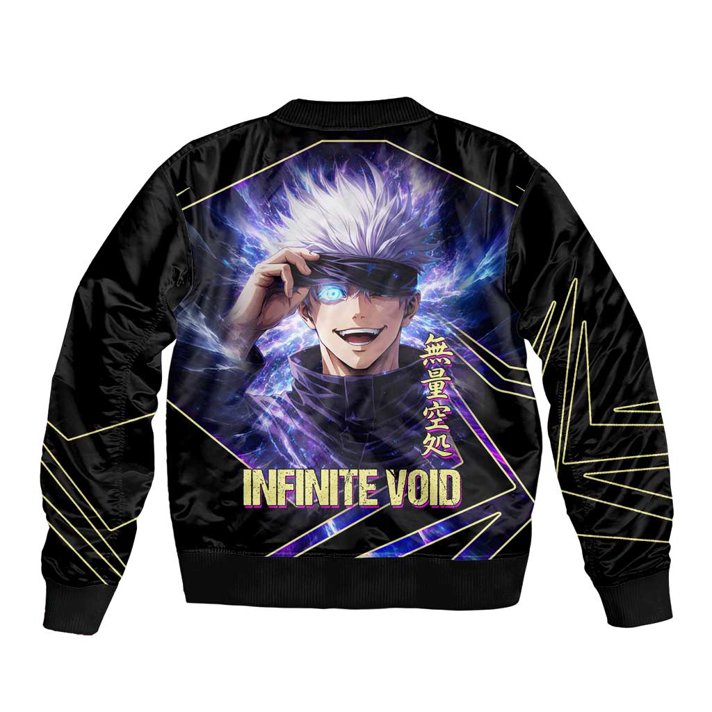 Gojo Satoru Infinite Void Sleeve Zip Bomber Jacket Cosmic Anime Power Surge Style