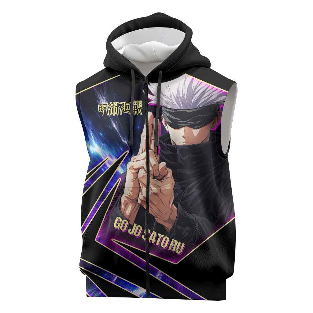 Gojo Satoru Infinite Void Sleeveless Zip Hoodie Cosmic Anime Power Surge Style
