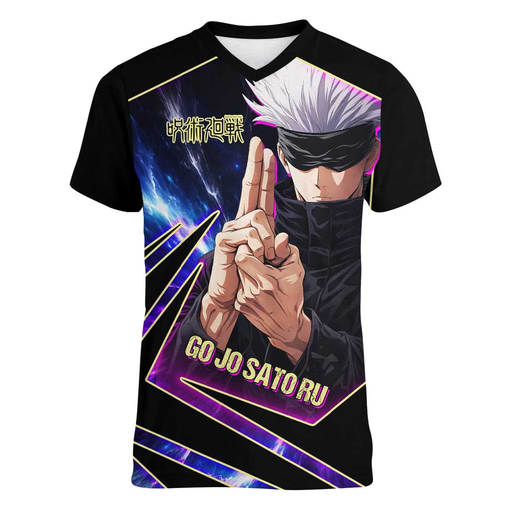 Gojo Satoru Infinite Void Women V-Neck T-Shirt Cosmic Anime Power Surge Style