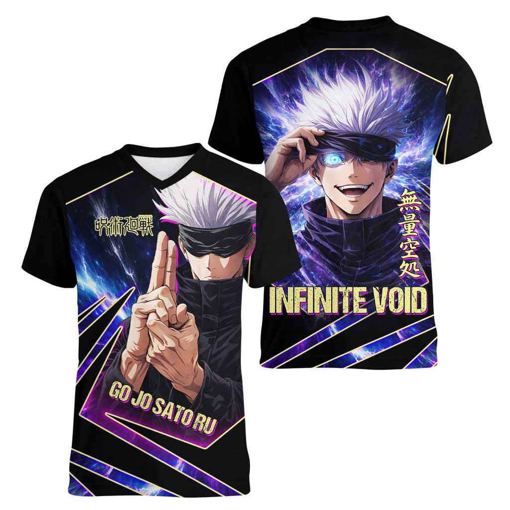 Gojo Satoru Infinite Void Women V-Neck T-Shirt Cosmic Anime Power Surge Style