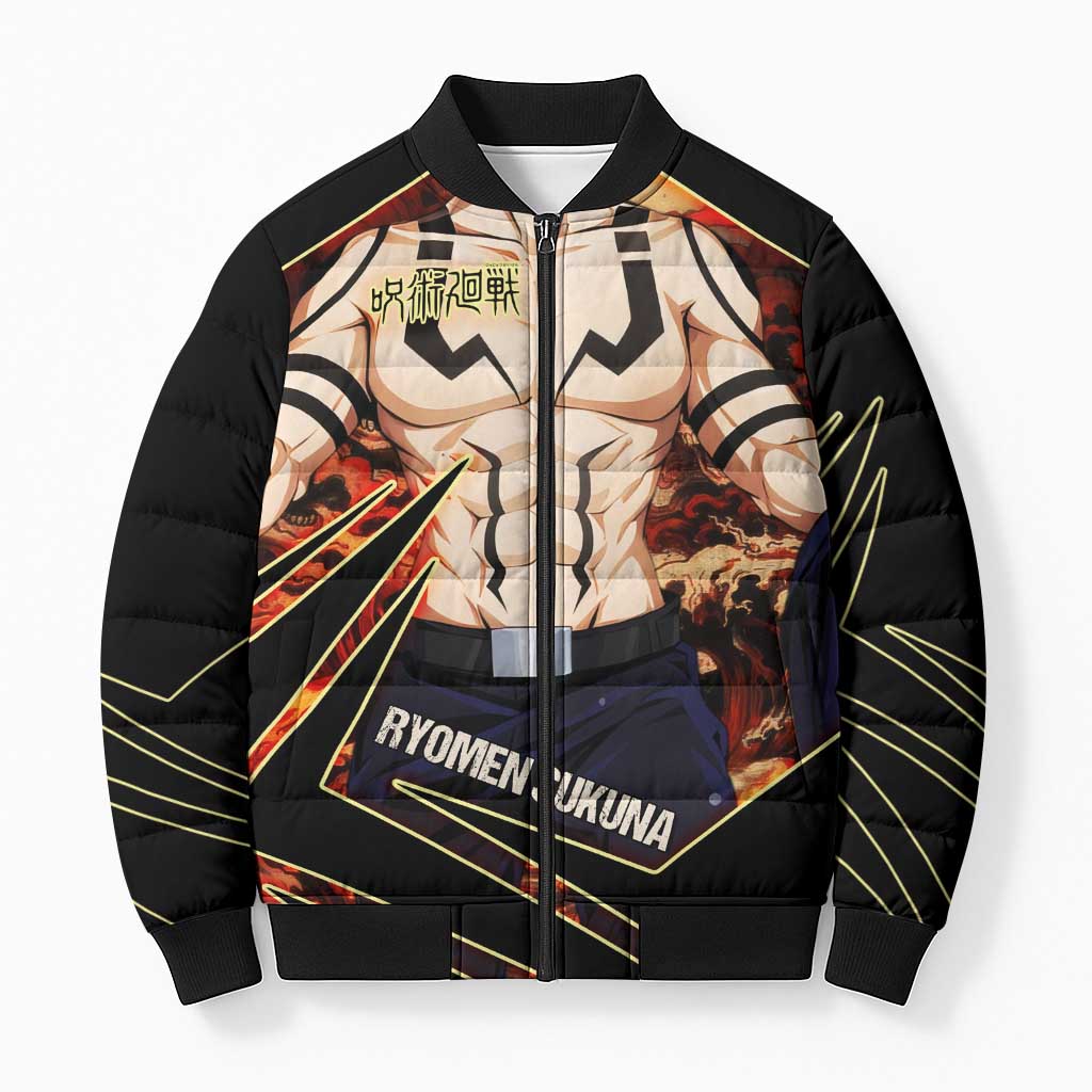 Ryomen Sukuna Malevolent Shrine Bomber Puffer Jacket Infernal Cursed Domain Art Style