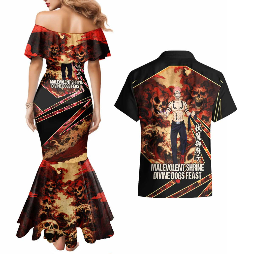 Ryomen Sukuna Malevolent Shrine Couples Matching Mermaid Dress and Hawaiian Shirt Infernal Cursed Domain Art Style