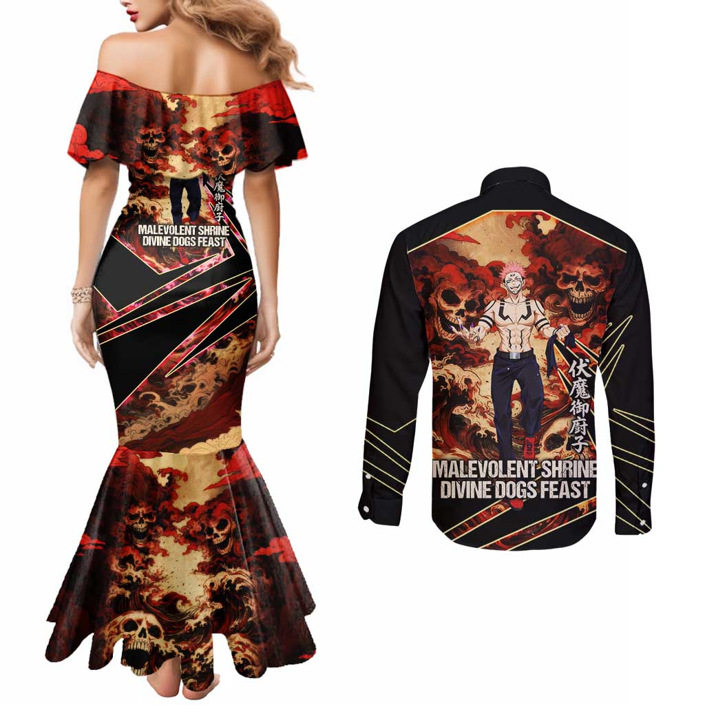 Ryomen Sukuna Malevolent Shrine Couples Matching Mermaid Dress and Long Sleeve Button Shirt Infernal Cursed Domain Art Style