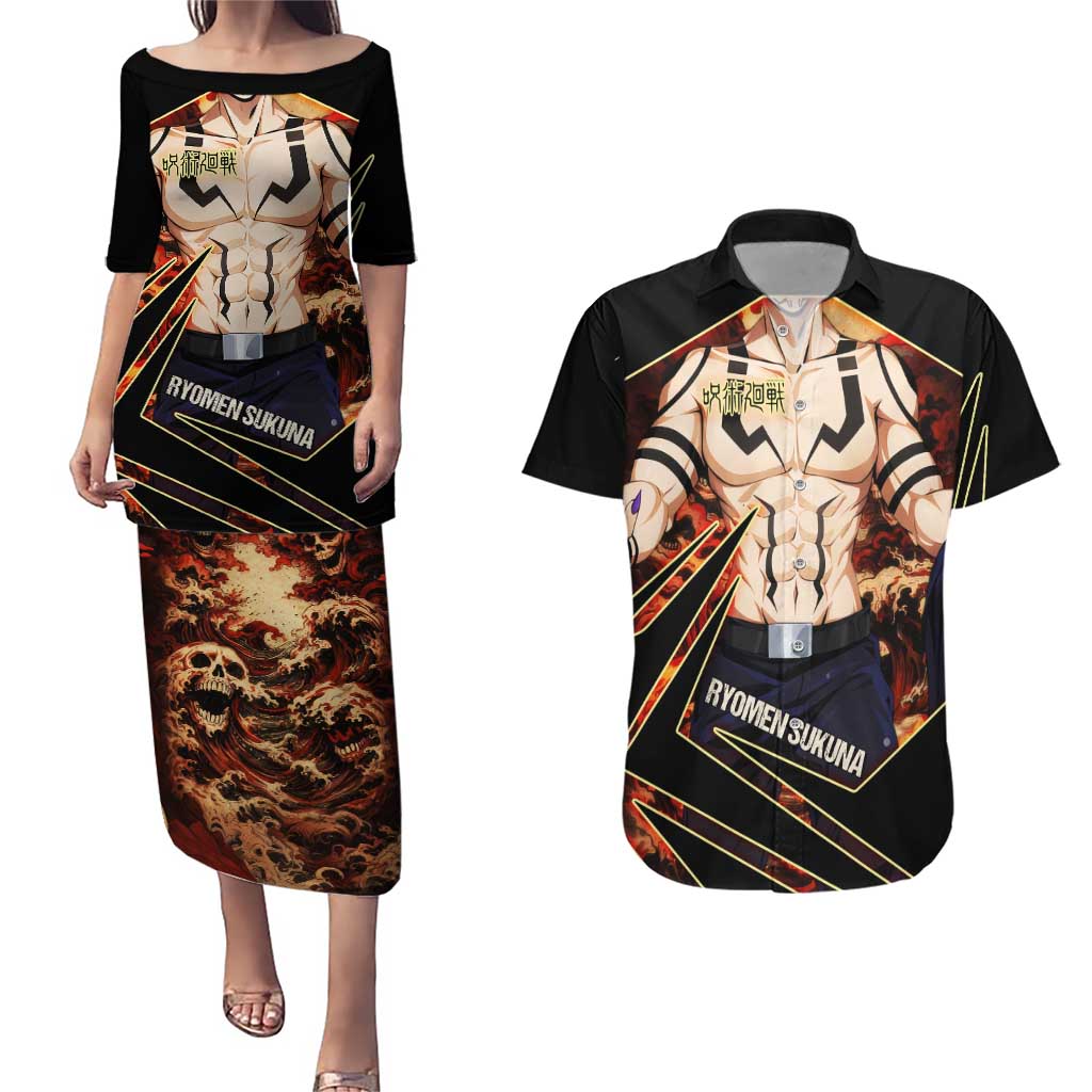 Ryomen Sukuna Malevolent Shrine Couples Matching Puletasi and Hawaiian Shirt Infernal Cursed Domain Art Style