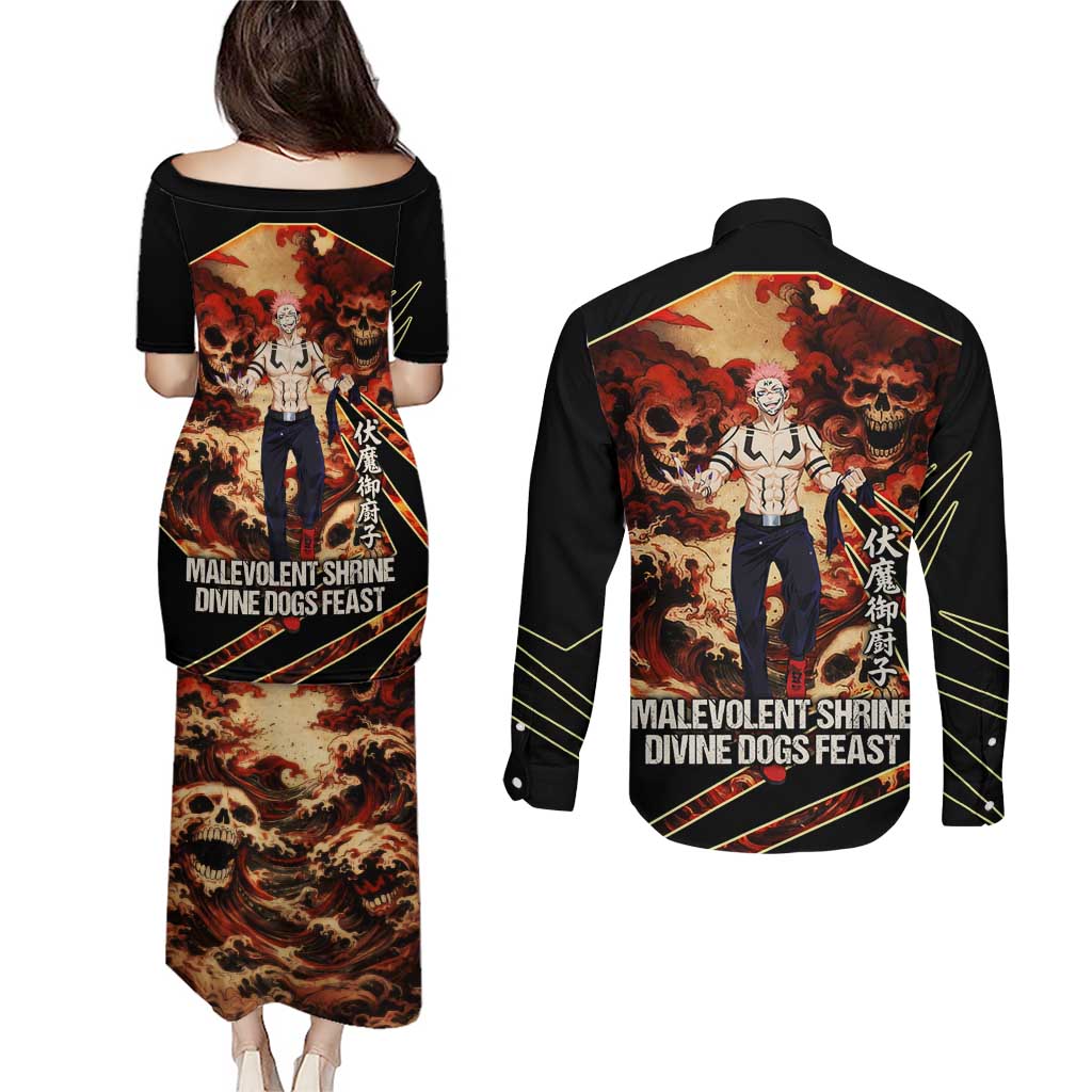 Ryomen Sukuna Malevolent Shrine Couples Matching Puletasi and Long Sleeve Button Shirt Infernal Cursed Domain Art Style